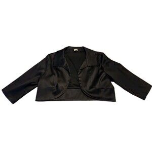 Sangria Black Satin Cropped Bolero Shrug Jacket Women’s Small Open Front Formal